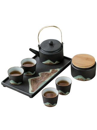 致茗 远山釉画彩小茶具套装 家用办禅意日式简约茶具套装礼...