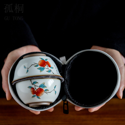 汝窑户外便捷式旅行功夫茶具套装陶瓷一壶一杯快客杯单人带便捷包
