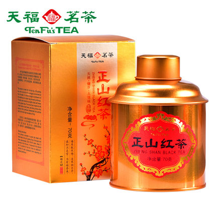 天福茗茶 正山红茶 武夷山小种功夫茶叶 小金桶造型 70...