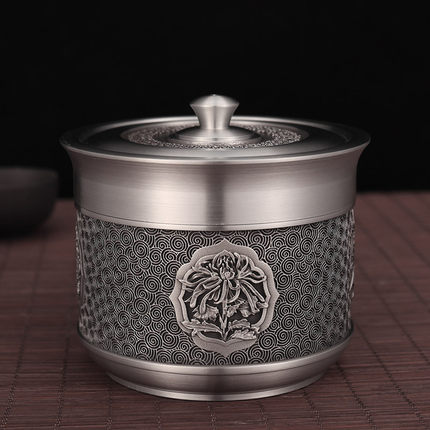 福满四季大小号纯锡茶叶罐 锡罐密封罐 福铭阁锡器家用储茶...